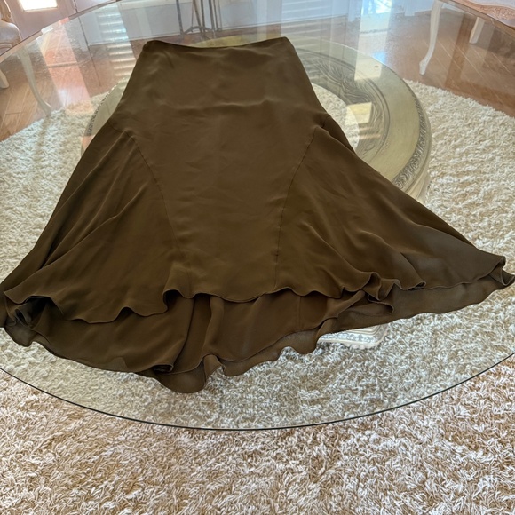 Polo Ralph Lauren 100% Silk Maxi Skirt Olive Green Long Trumpet Minimalist 6 - Picture 5 of 12